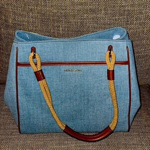 NWT $258 Michael Kors Talia Lrg Grab Bag Canvas Tote/Purse Washed Denim LAST ONE